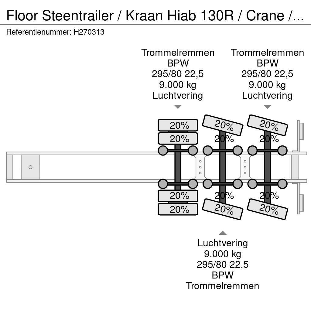 Floor Steentrailer / Kraan Hiab 130R / Crane / Grua Flatbed/Dropside semi-trailers