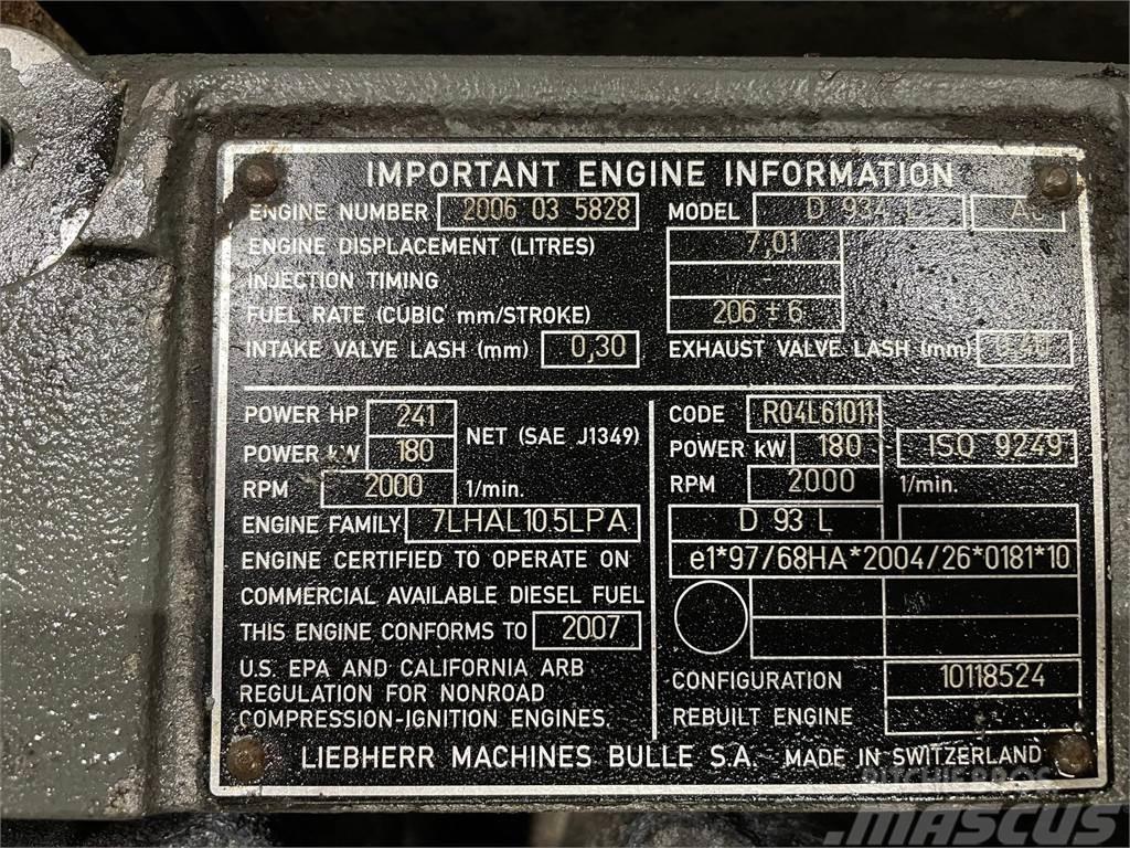 Liebherr D934L A6 motor ex. Liebherr HS835HD kran Engines