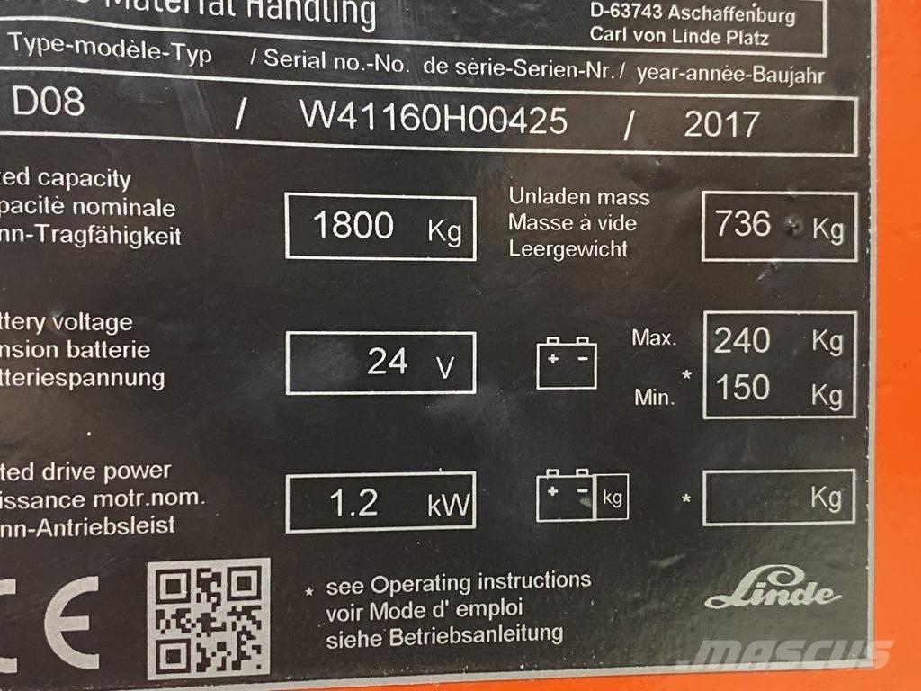 Linde D08 Gaffelstabler med gående fører