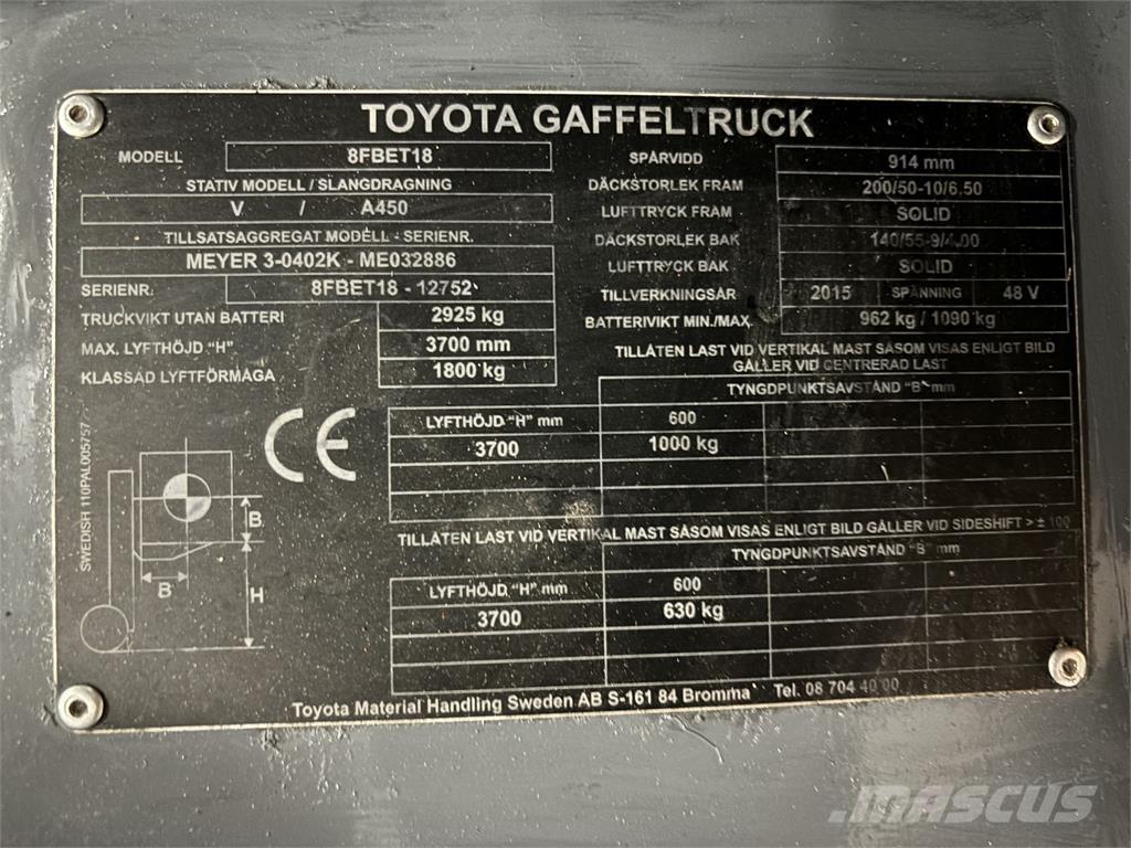 Toyota 8FBET18 El gaffeltrucks