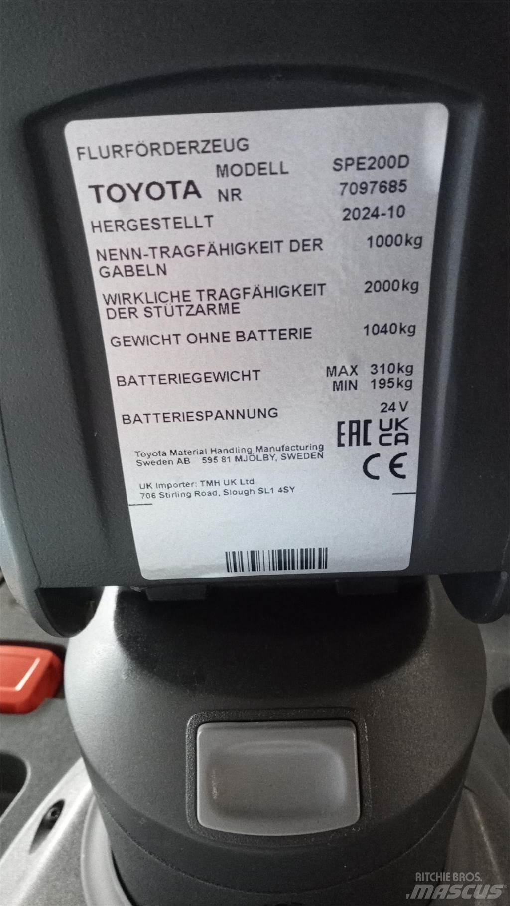Toyota BT SPE200D Gaffelstabler med gående fører