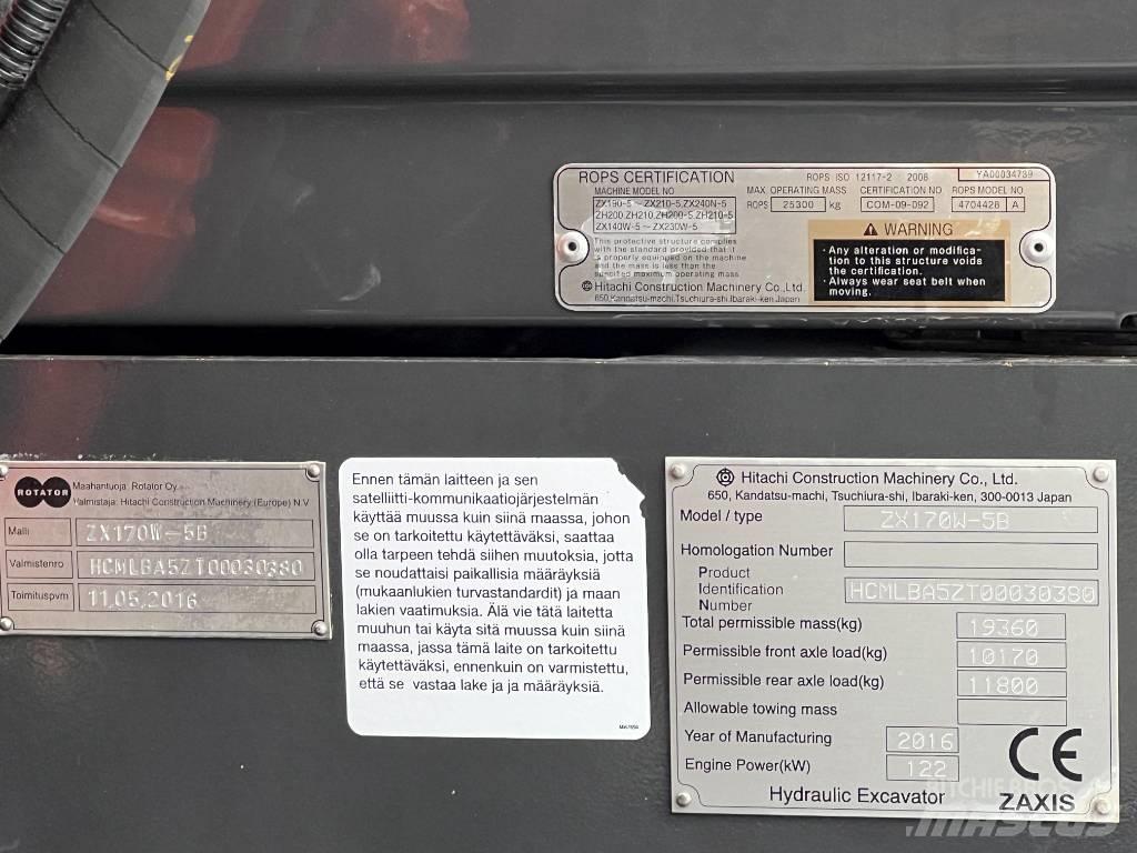 Hitachi ZX 170W-5B Gravemaskiner på hjul