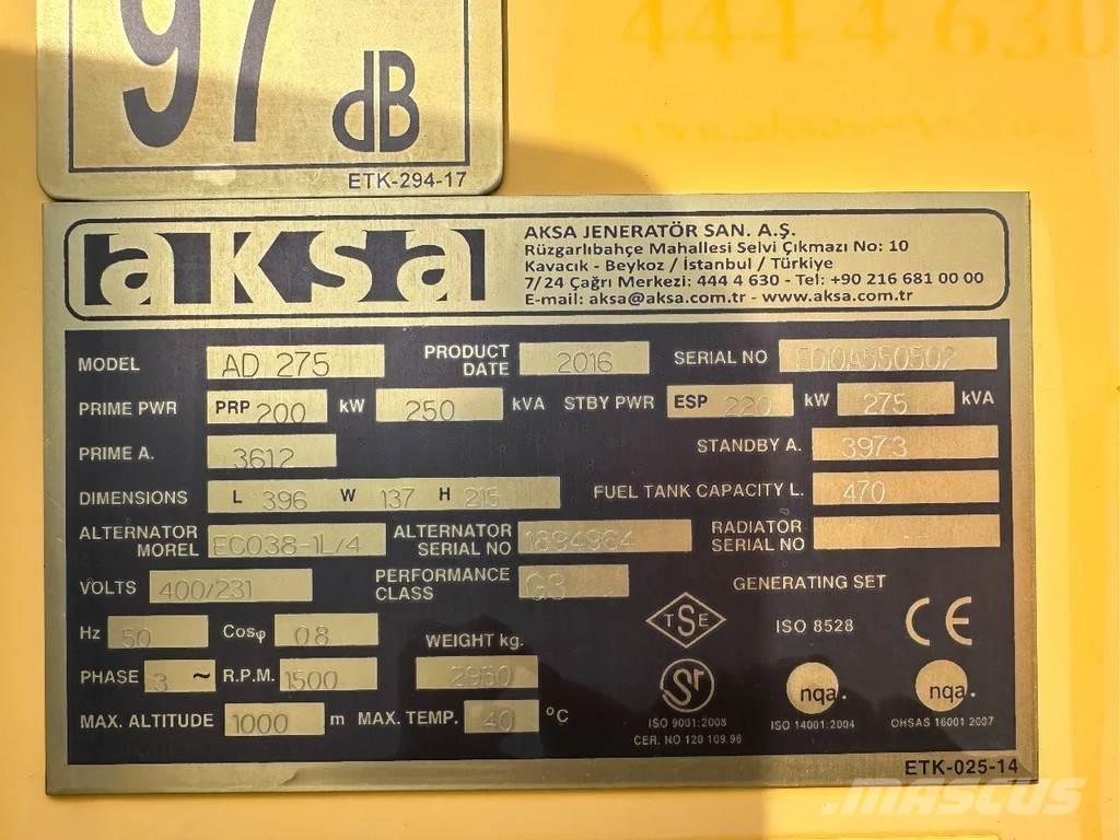 Doosan Aksa AD275 Andre generatorer