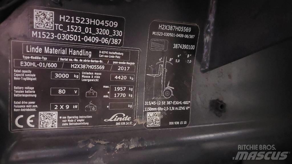 Linde E 30HL-01/600 El gaffeltrucks