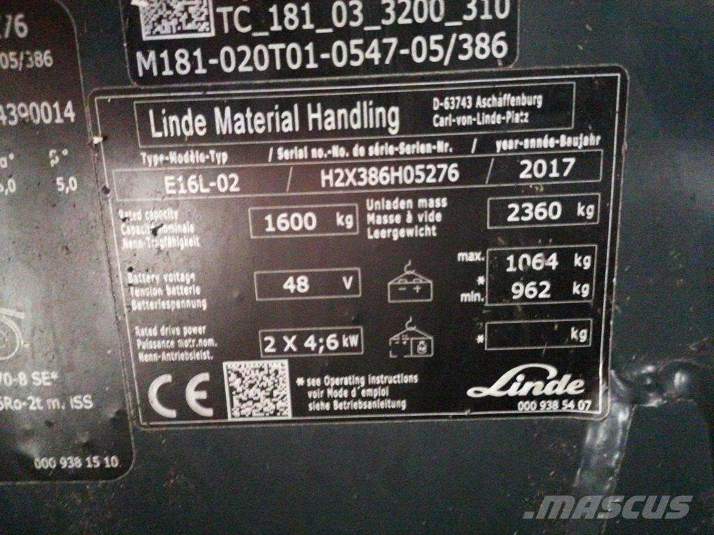 Linde E16L-02 El gaffeltrucks
