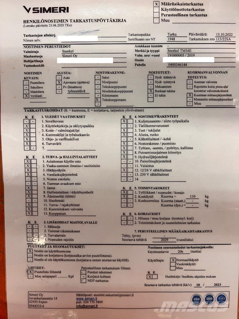 Snorkel tm 16E Saxlifte