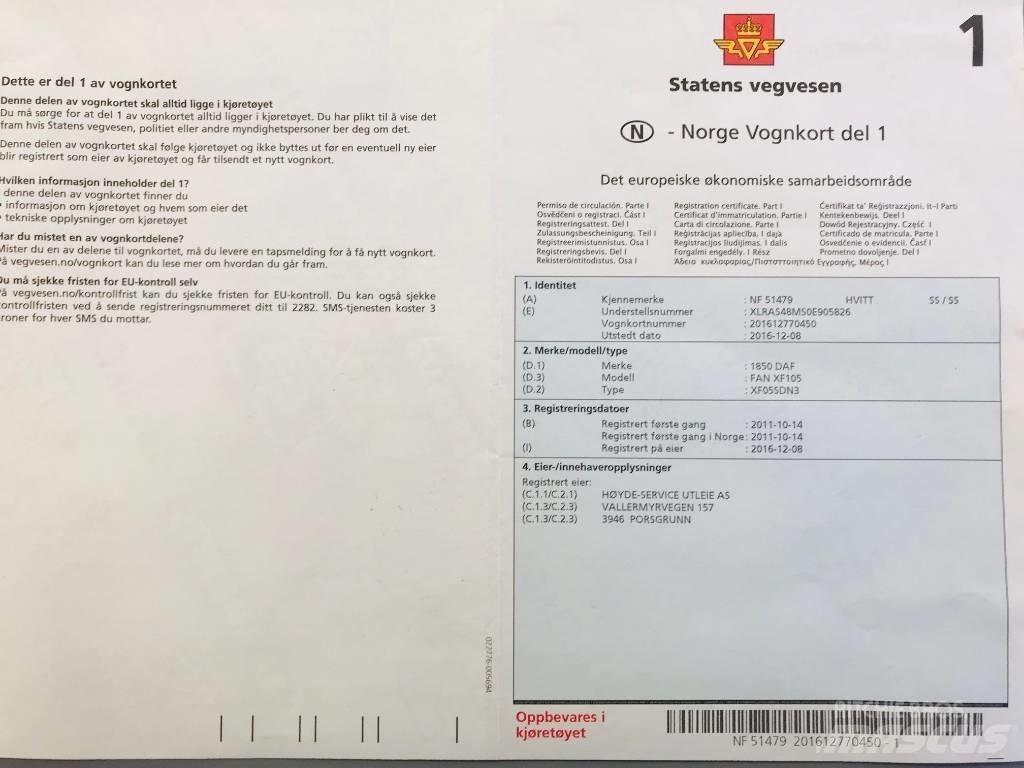 DAF 1850 FAN XF 105 Flatbed lastbiler med spil