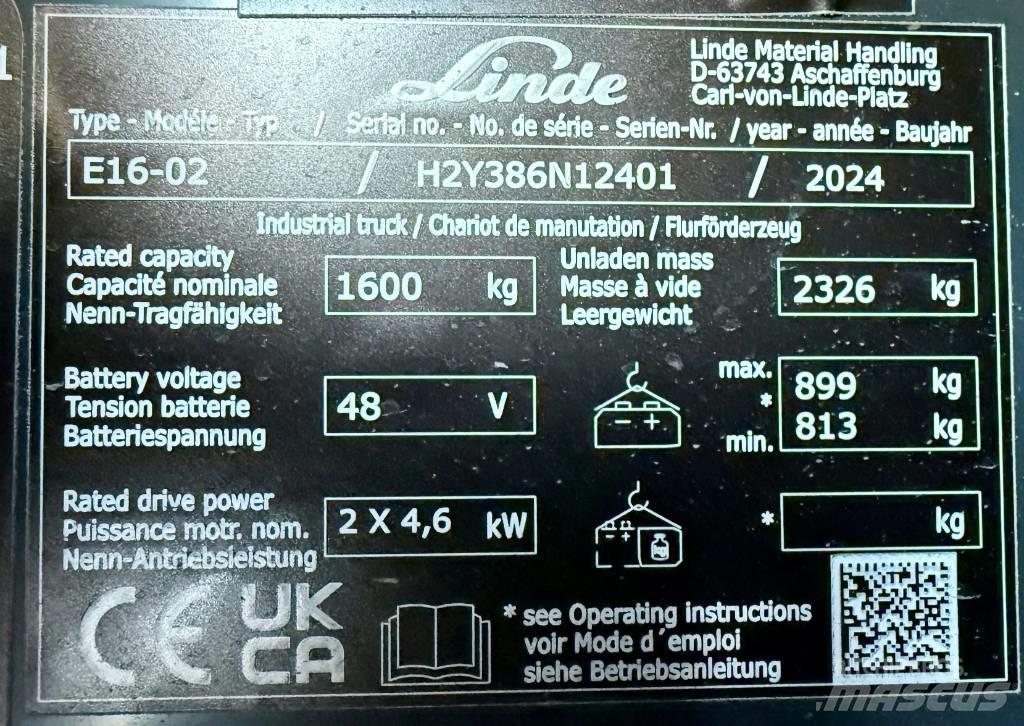Linde E16/386-02 El gaffeltrucks