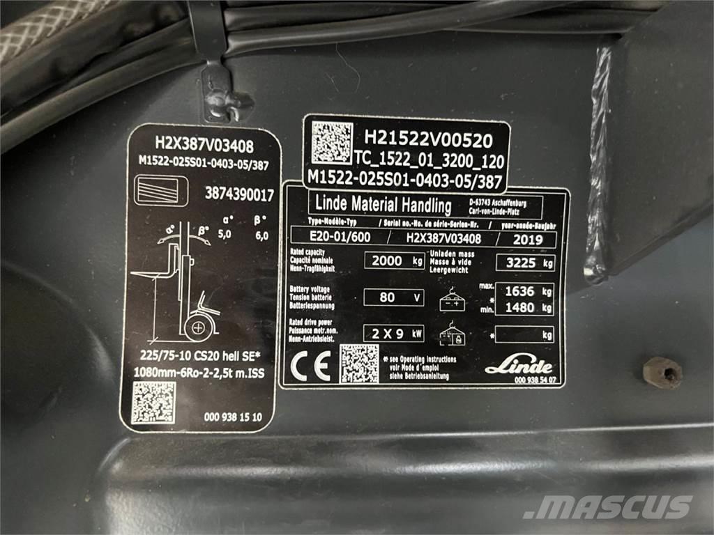 Linde E 20H-01/600 El gaffeltrucks