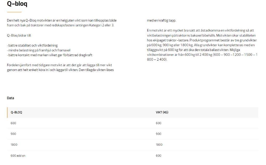 Quicke Motvikter Frontvægte