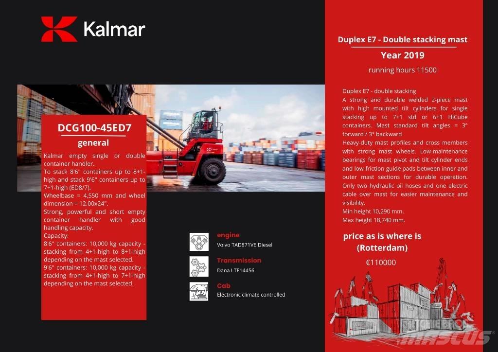 Kalmar DCG 100-45ED7 Gaffeltruck til containerhåndtering