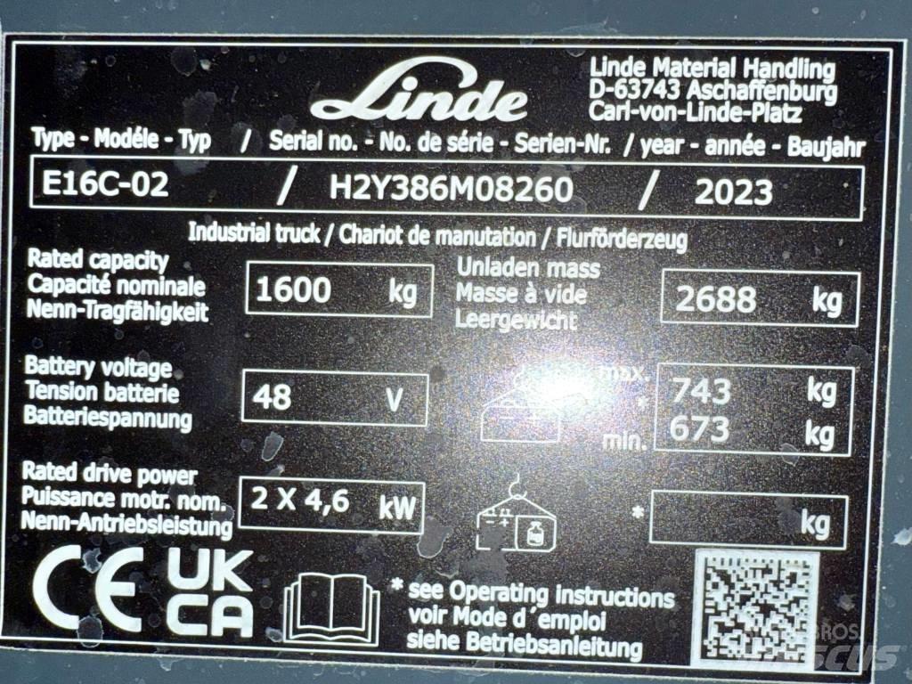 Linde E16C/386-02 El gaffeltrucks