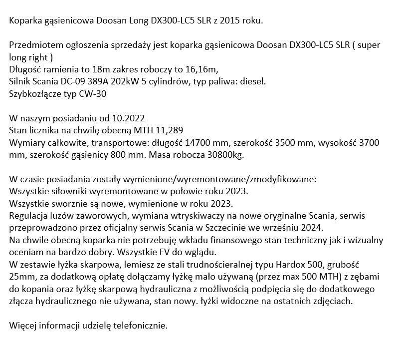 Doosan DX 300 LC-5 Gravemaskiner med lang gravebom
