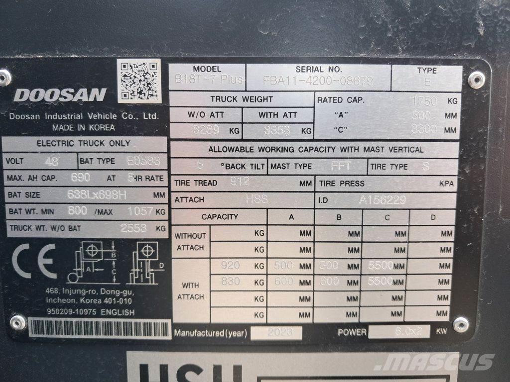 Doosan B18T-7 PLUS El gaffeltrucks