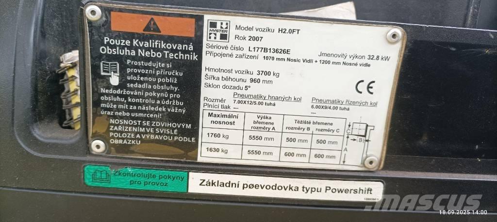 Hyster H2.0FT LPG gaffeltrucks