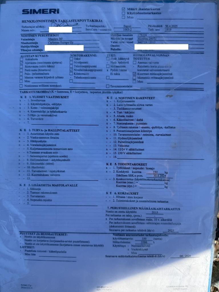 Manitou 280 TJ Bomlifte med knækarm