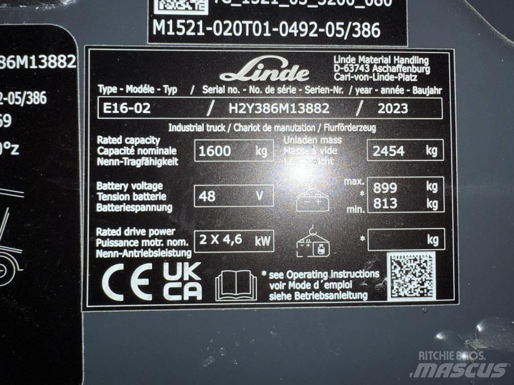 Linde E16/386-02 El gaffeltrucks