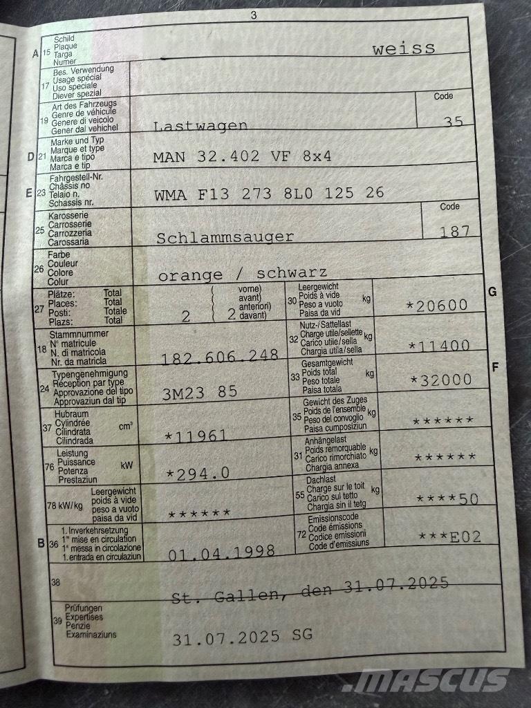 MAN 32.402 VF 8x4 Slamsuger