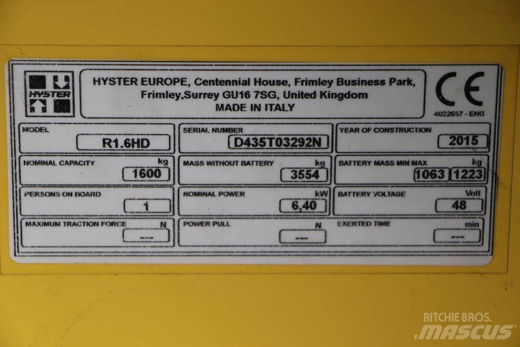 Hyster R 1.6 El gaffeltrucks
