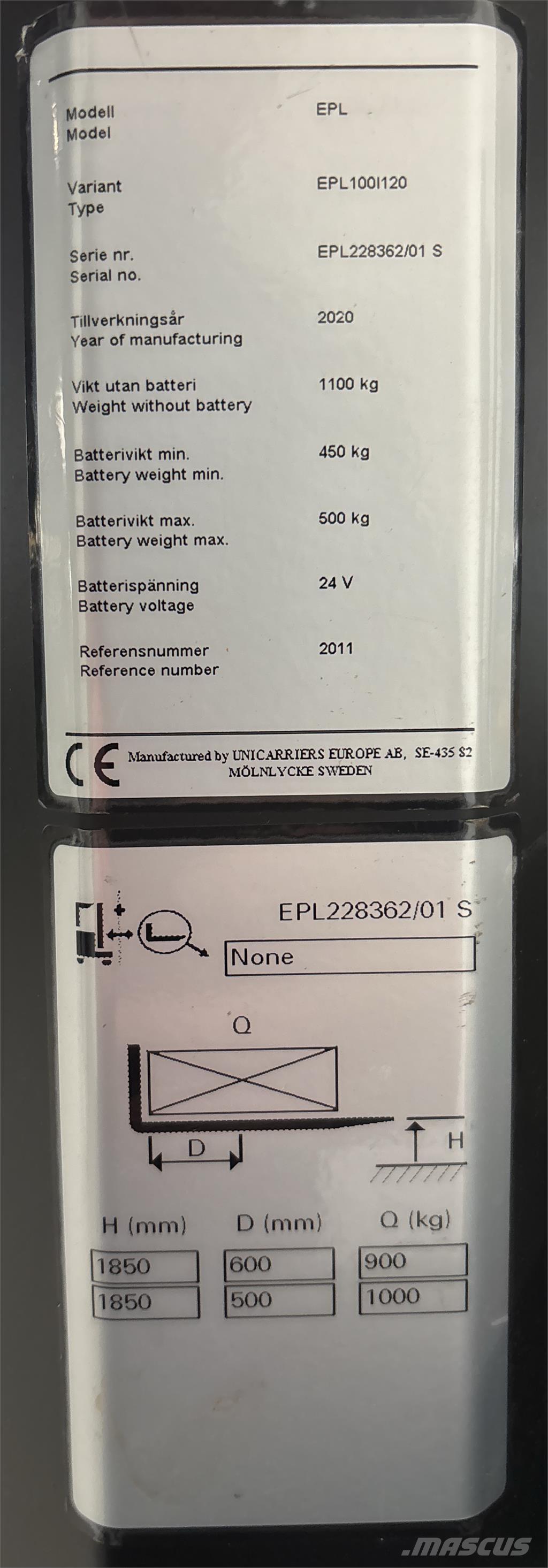 UniCarriers EPL100 Plukketruck, lav