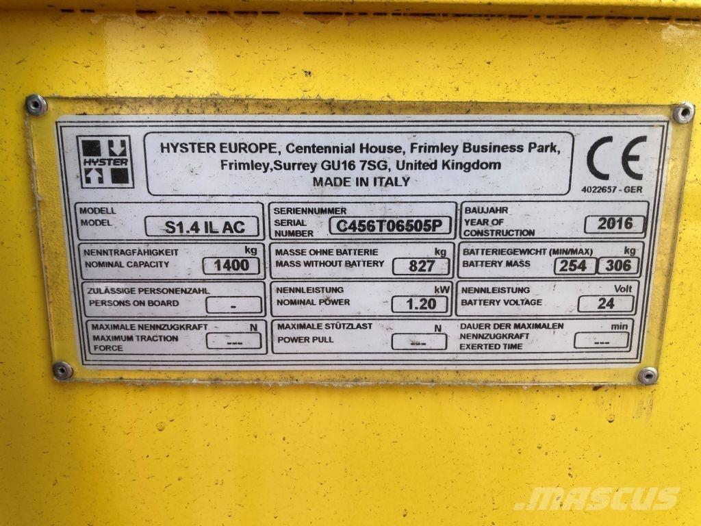 Hyster S 1.4 IL Gaffelstabler med gående fører