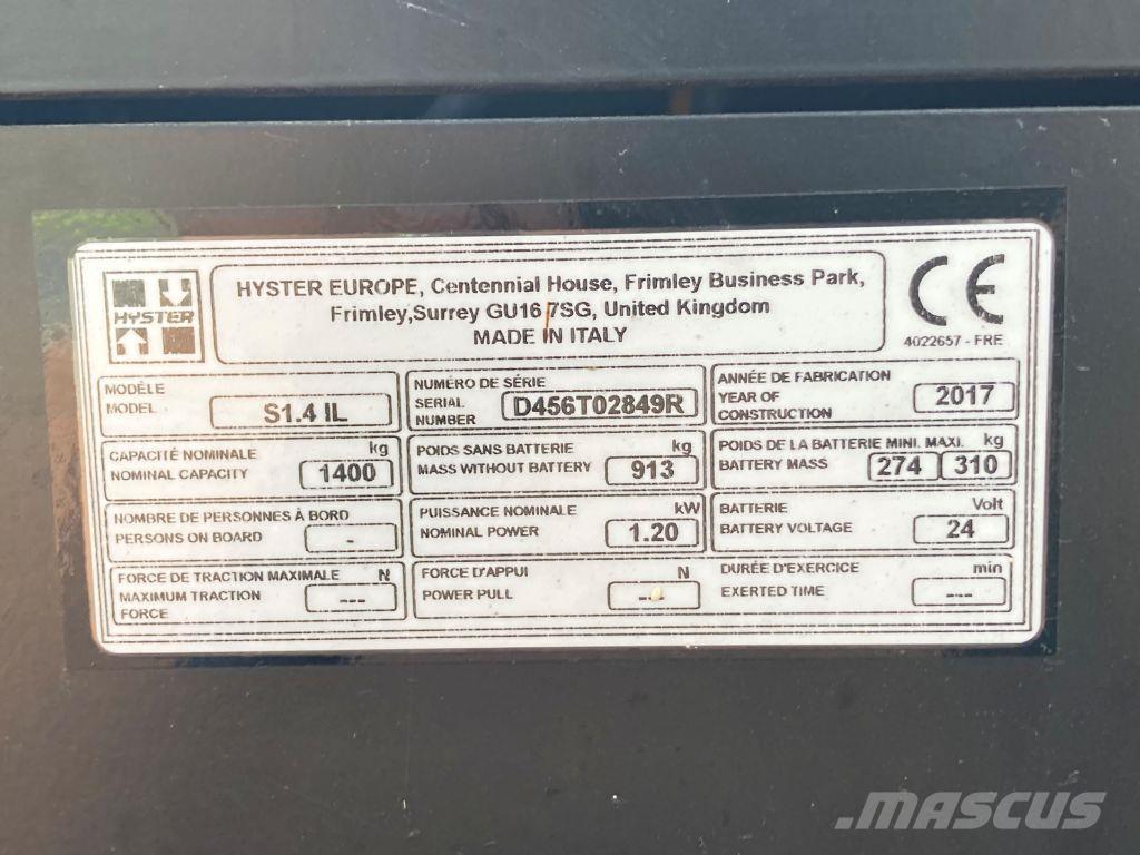 Hyster S 1.4 IL Gaffelstabler med gående fører