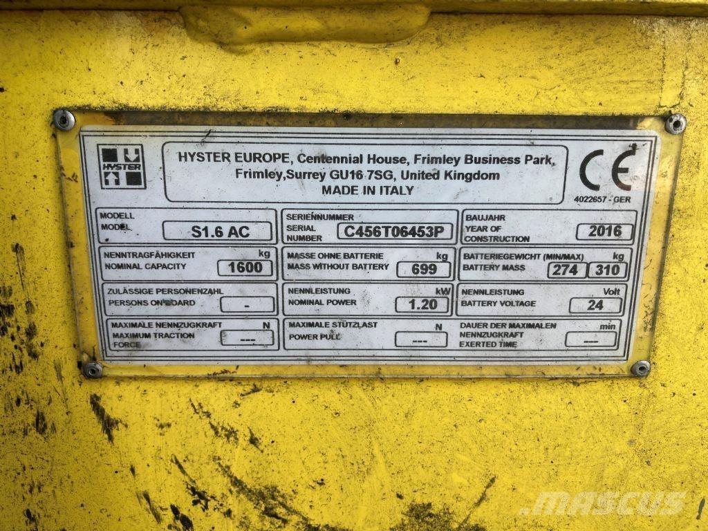 Hyster S 1.6 AC Gaffelstabler med gående fører