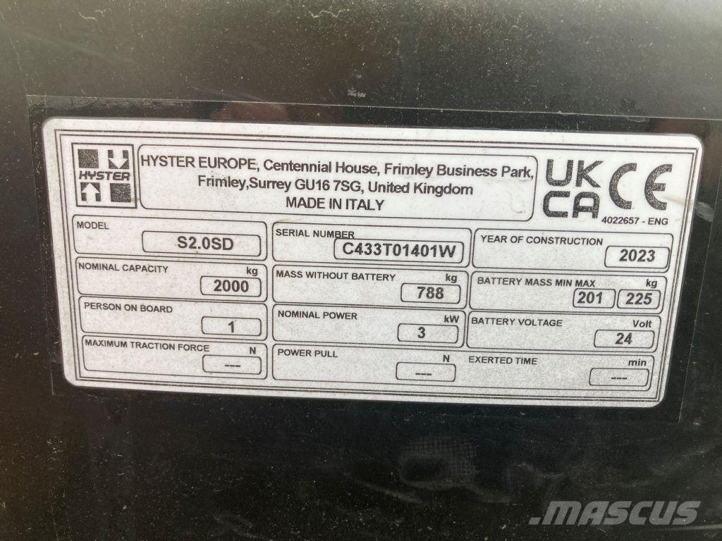 Hyster S 2.0SD Gaffelstabler med gående fører