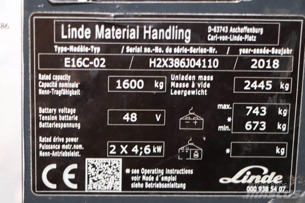 Linde E16C-02 El gaffeltrucks