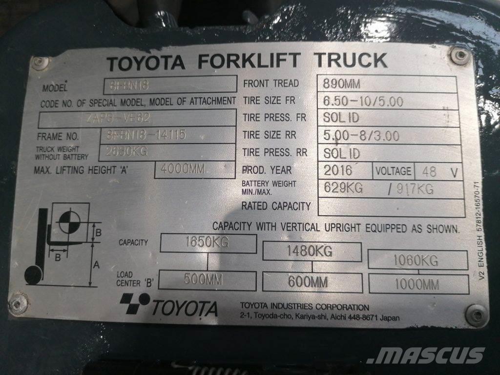 Toyota 8FBN18 El gaffeltrucks