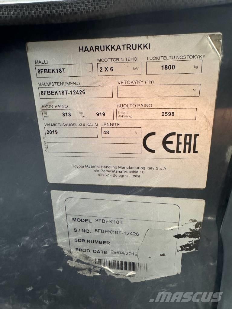 Toyota 8 FBEK 18 T El gaffeltrucks