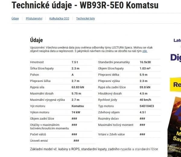 Komatsu WB 93 R Rendegravere