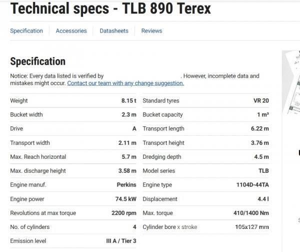 Terex TLB 890 Rendegravere