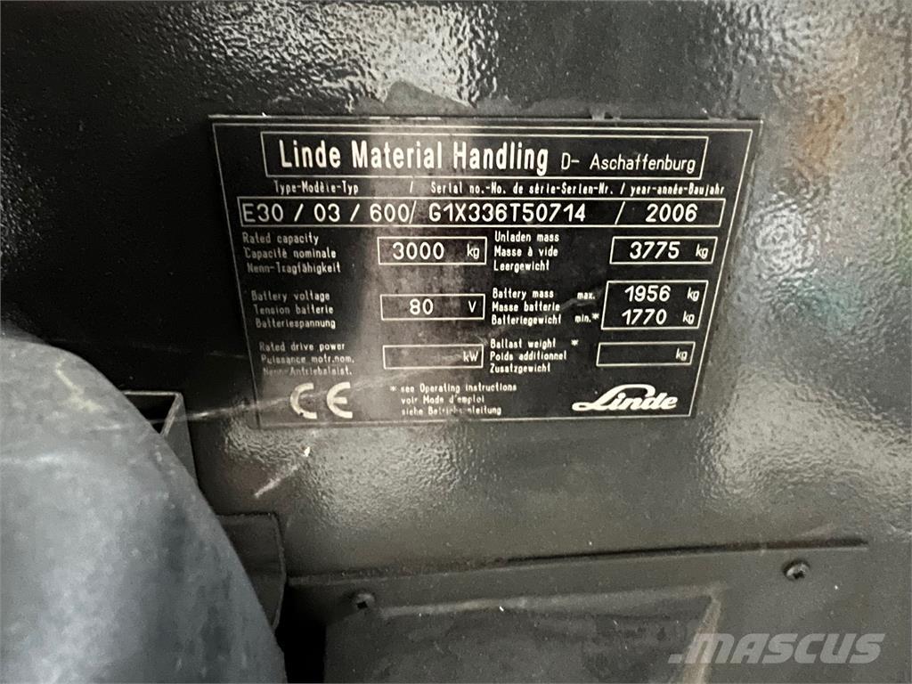 Linde E30 / 03 / 600 El gaffeltrucks