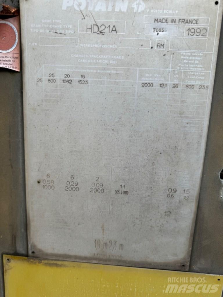 Potain HD 21 A Tårn kraner