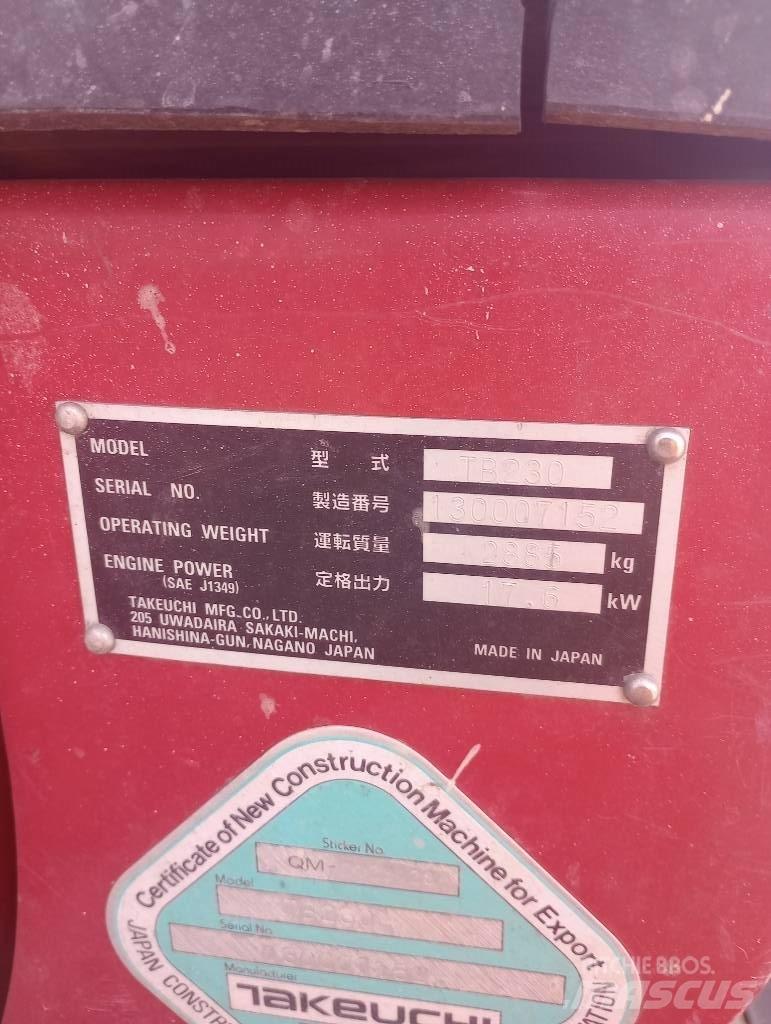 Takeuchi TB230RA Tilbehør og reservedele til boreudstyr/borerigge