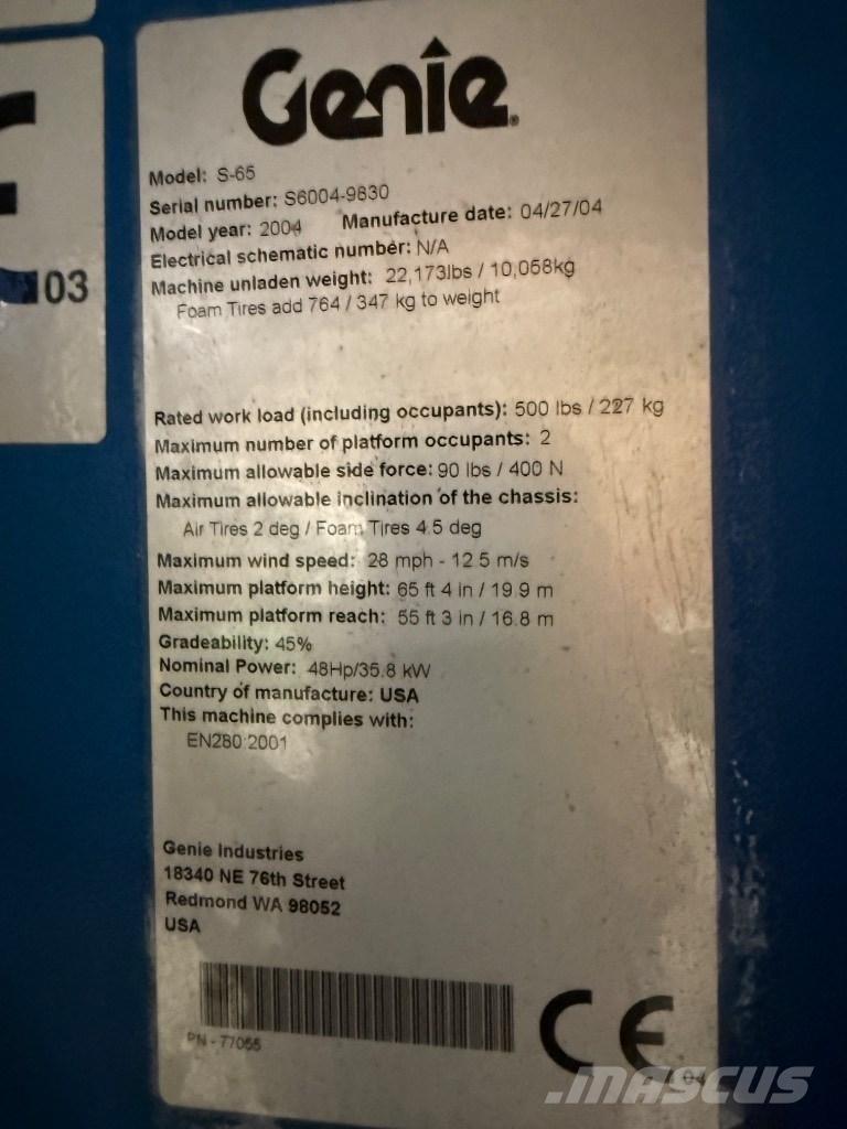 Genie S 65 Bomlifte med knækarm