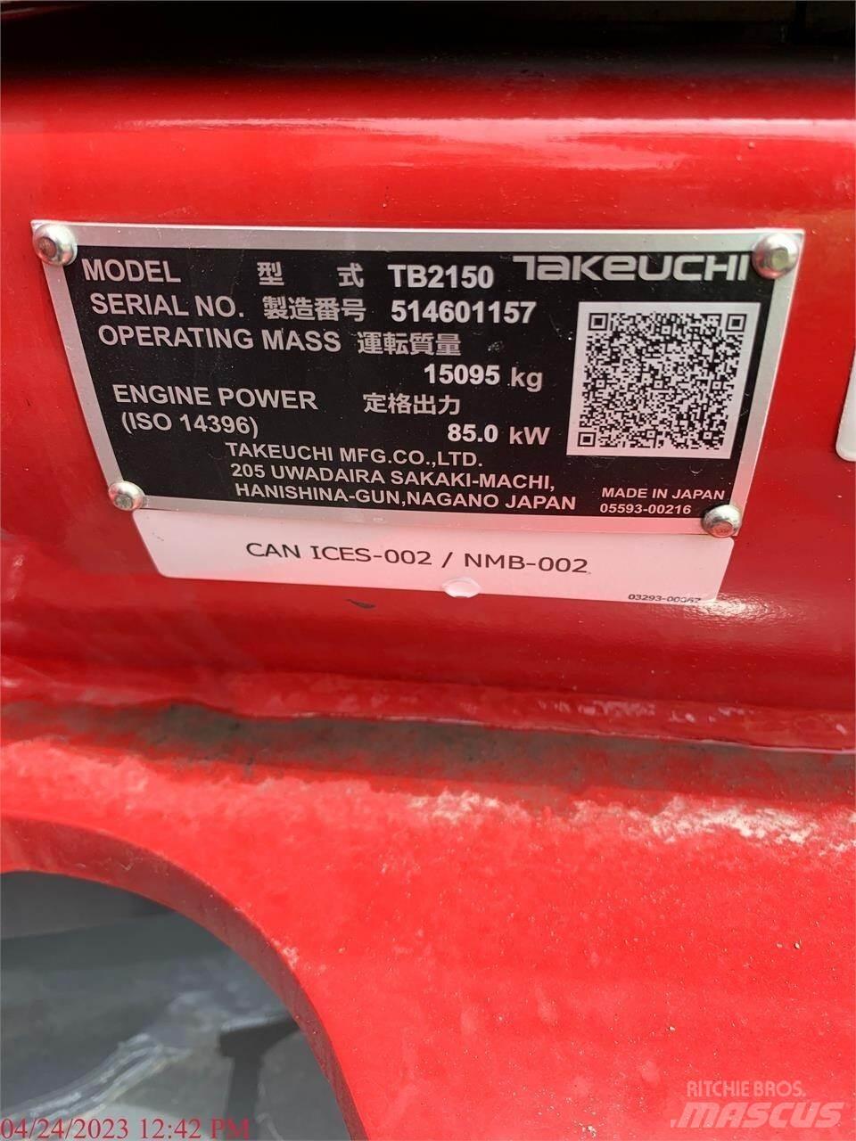 Takeuchi TB2150 Gravemaskiner på larvebånd