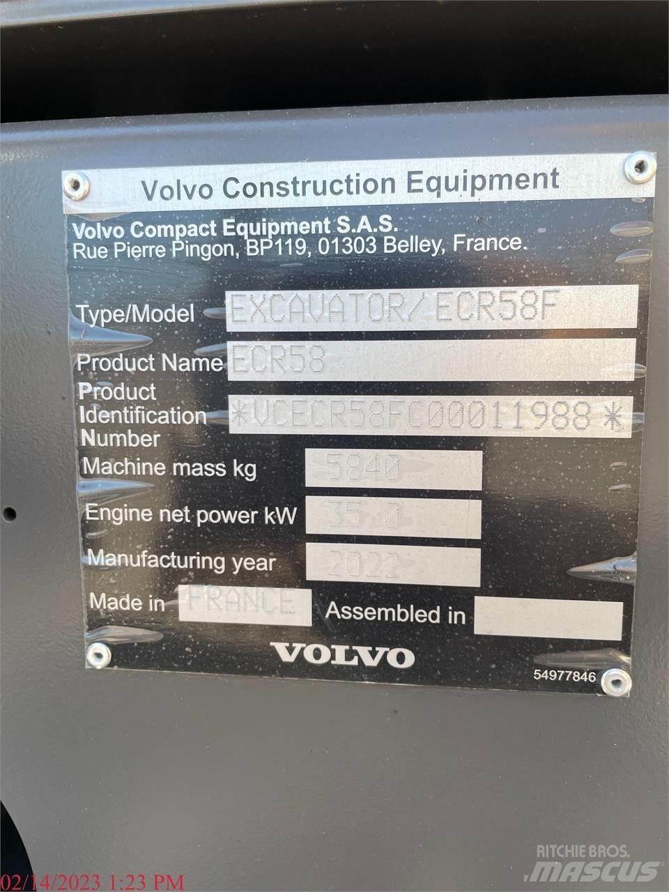 Volvo ECR58F Gravemaskiner på larvebånd