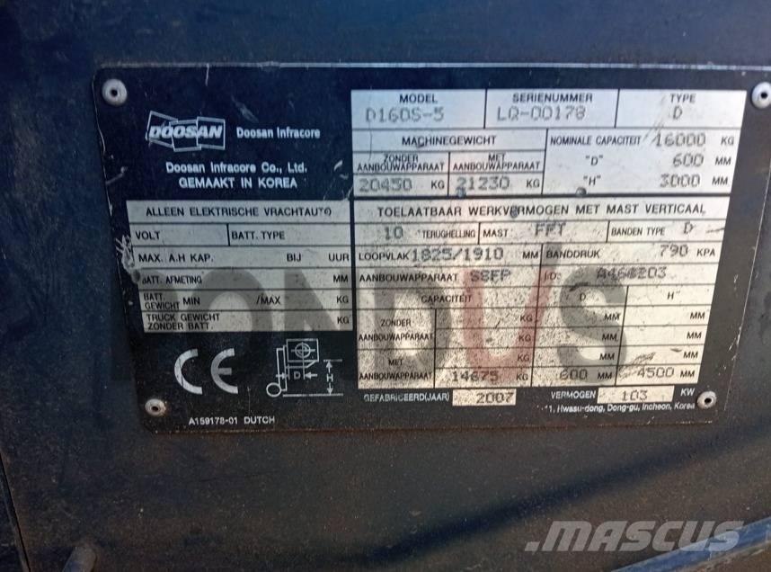 Doosan D160S-5 Diesel gaffeltrucks