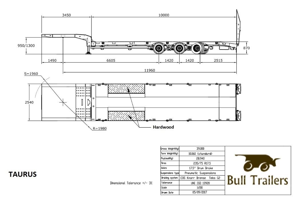 Bull Trailers Taurus Semi-trailer med lad/flatbed