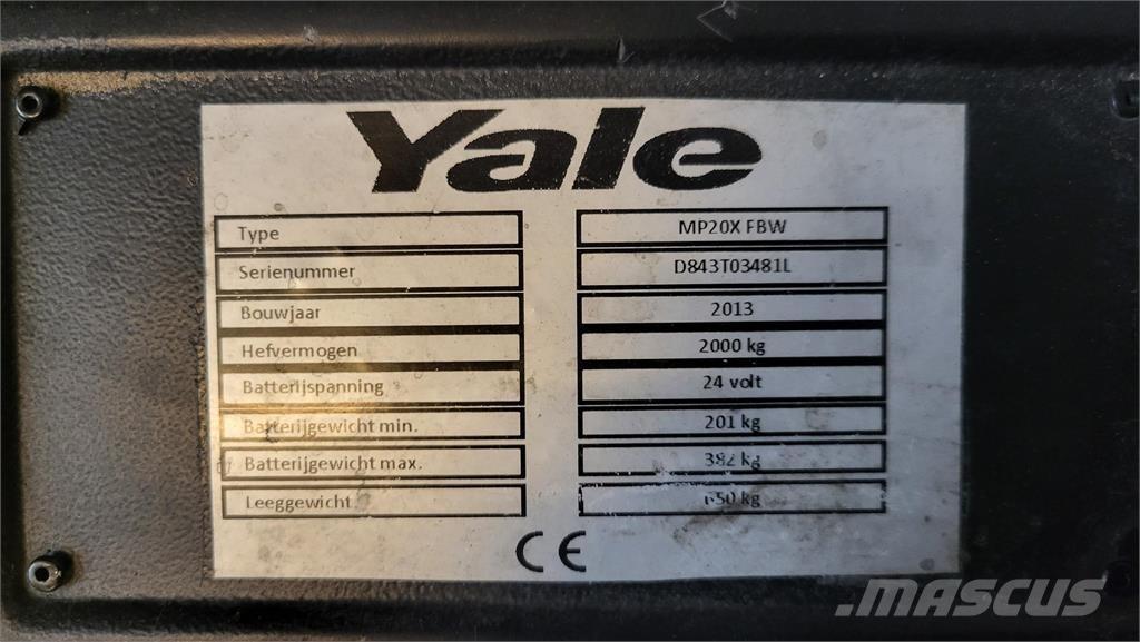 Yale MP20X 2013 Gaffelstabler med gående fører