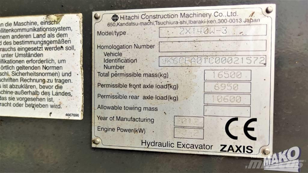 Hitachi ZX 140 W-3 Gravemaskiner på hjul
