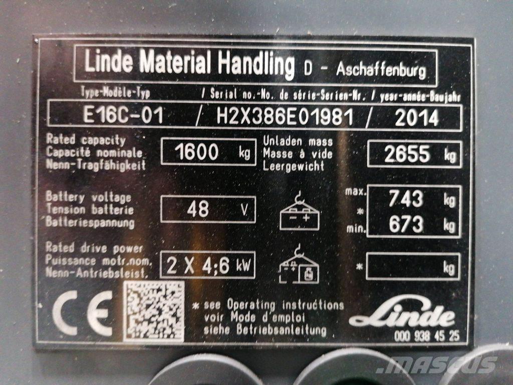 Linde E16C-01 El gaffeltrucks