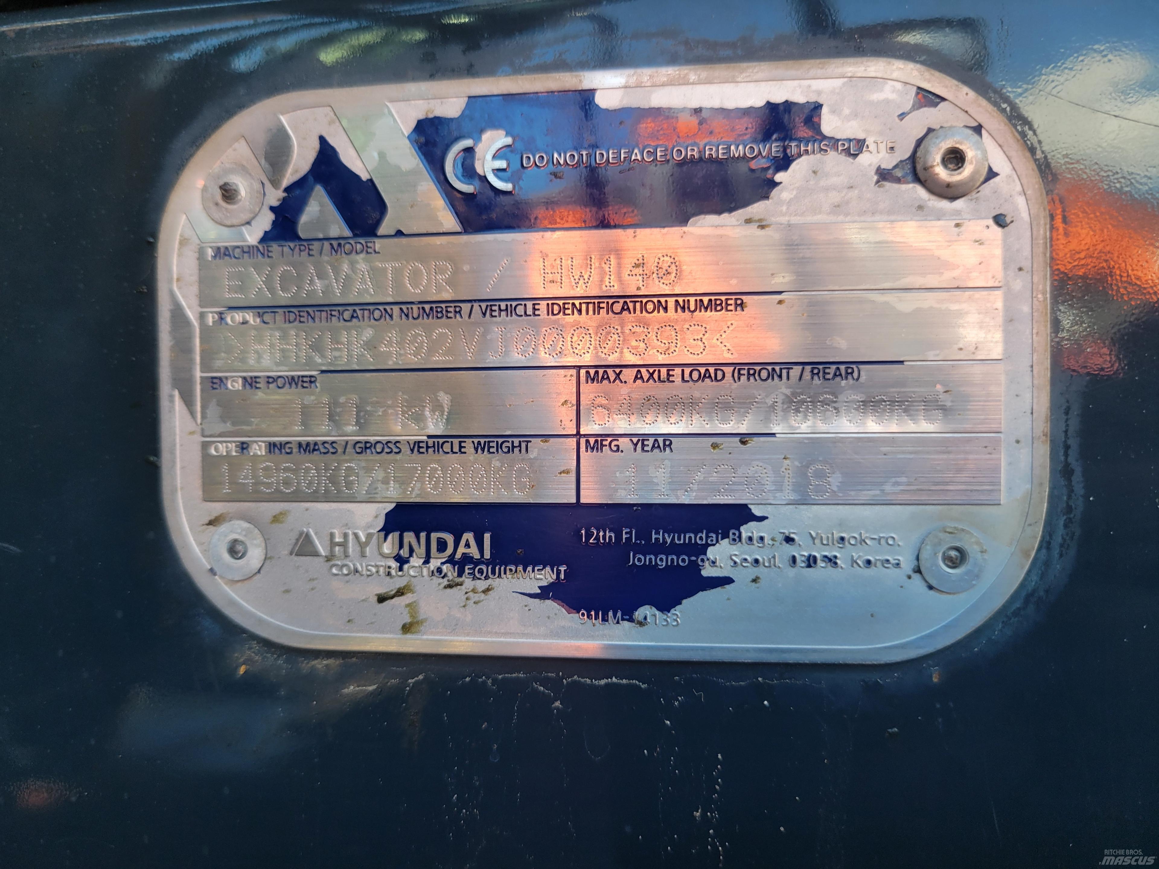 Hyundai HW140 Gravemaskiner på hjul