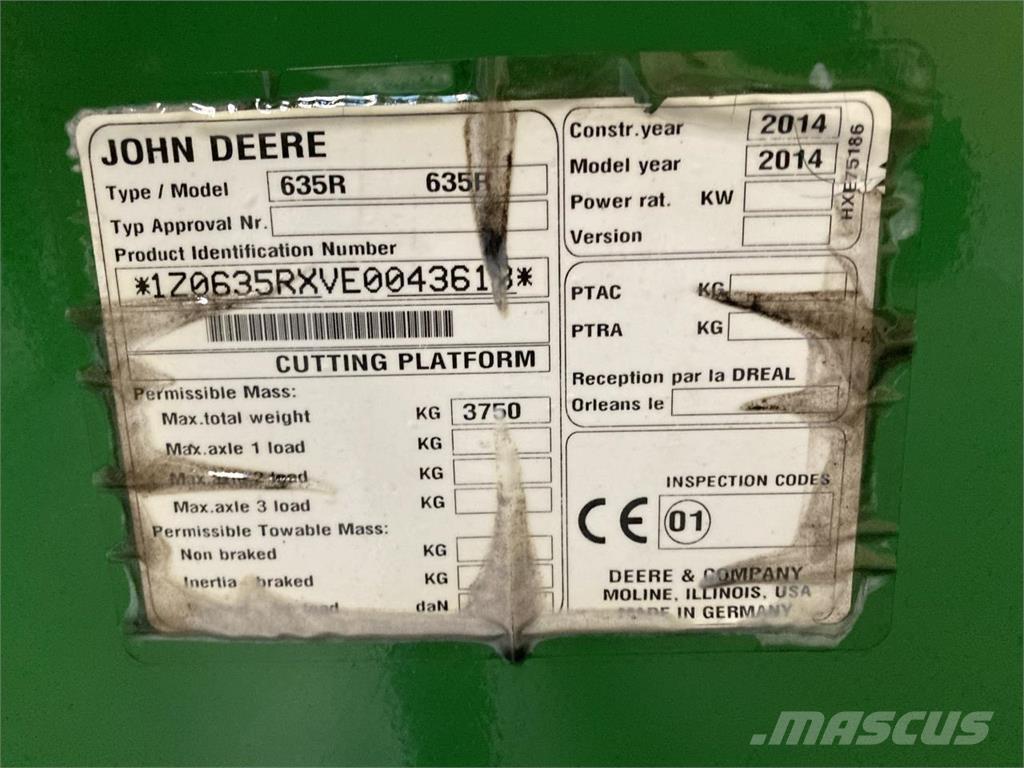 John Deere 635R Hoveder til mejetærskere