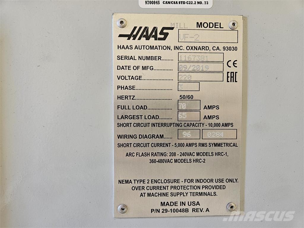 Haas VF-2 Entreprenør - Andet