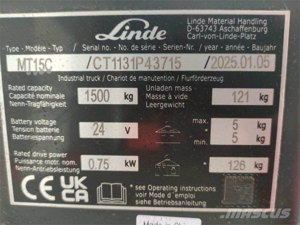 Linde MT15C El-palleløftere