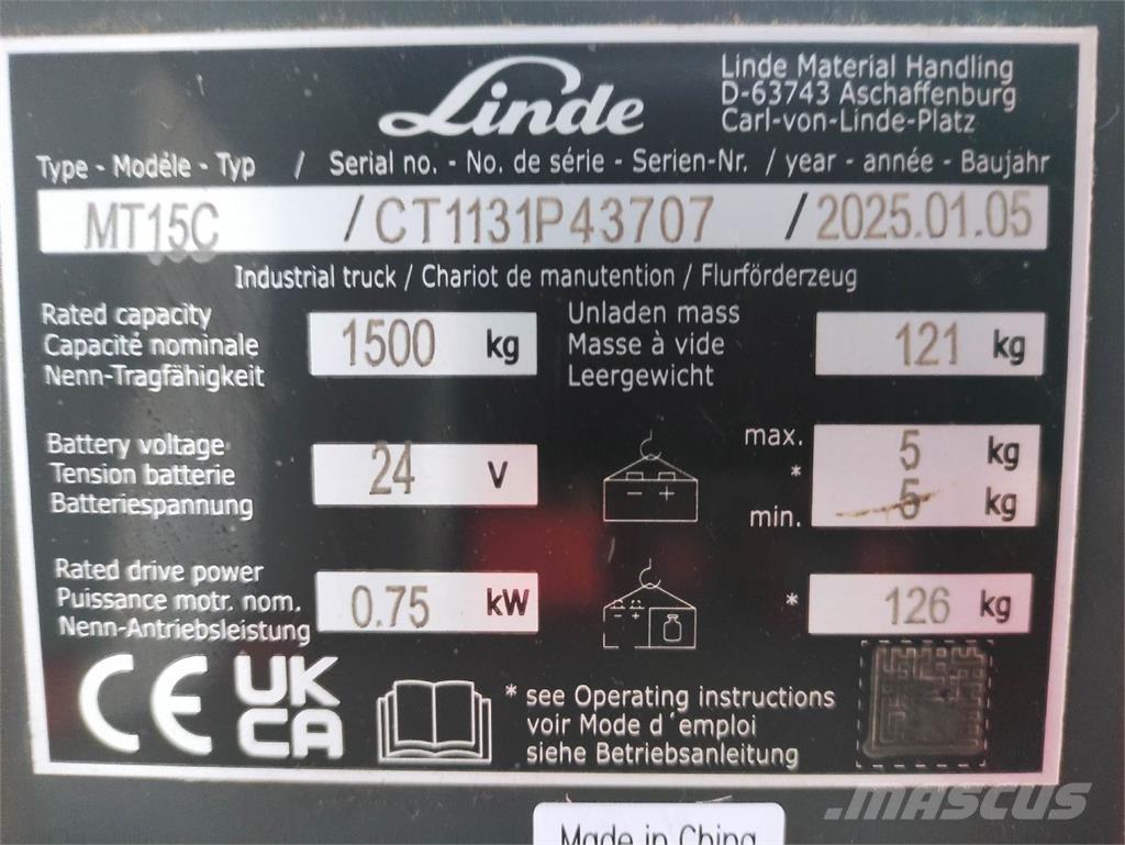 Linde MT15C El-palleløftere