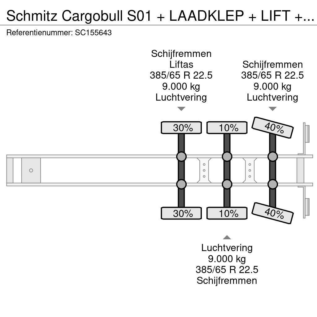 Schmitz Cargobull S01 + LAADKLEP + LIFT + STUURAS Semi-trailer med Gardinsider